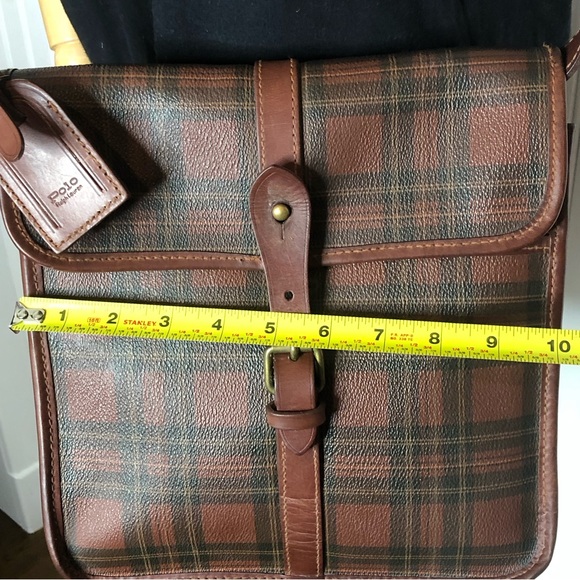 RALPH LAUREN Tartan Plaid Large Leather Crossbody Messenger Shoulder Bag - Picture 10 of 17